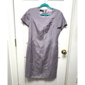 Vintage Anne Klein II Linen Sheath Dress Purple Short Sleeved Lined Women’s 8